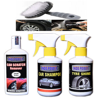 Indo Power Tyre Shiner Gun 250Ml.+Scratch Remover 100Gm.+ Car Shampoo Gun 250Ml.+All Tyre Cleaning Brush Indo Power Tyre Shiner Gun 250Ml.+Scratch Remover 100Gm.+ Car Shampoo Gun 250Ml.+All Tyre Cleaning Brush