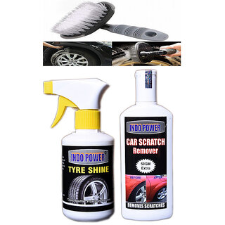                       Indo Power Tyre Shiner Gun 250Ml.+Scratch Remover 200Gm.+All Tyre Cleaning Brush                                              