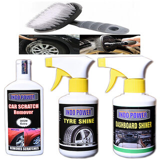                       Indo Power Dashboard Shiner Gun 250Ml.+Tyre Shiner Gun 250Ml.+Scratch Remover 100Gm.+All Tyre Cleaning Brush                                              