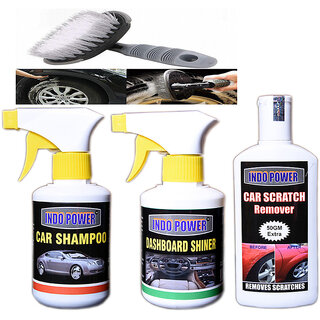Indo Power Car Shampoo Gun 250Ml.+Dashboard Shiner Gun 250Ml.+Car Scratch Remover 200Gm.+All Tyre Cleaning Brush Indo Power Car Shampoo Gun 250Ml.+Dashboard Shiner Gun 250Ml.+Car Scratch Remover 200Gm.+All Tyre Cleaning Brush