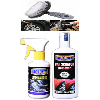                       Indo Power Scratch Remover 200Gm.+ Leather Shiner Gun 250Ml.+All Tyre Cleaning Brush                                              