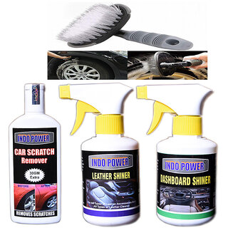                       Indo Power Dashboard Shiner Gun 250Ml.+Scratch Remover 100Gm.+ Leather Shiner Gun 250Ml.+All Tyre Cleaning Brush                                              