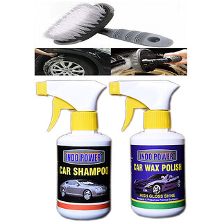 Indo Power Car Wax Polish Gun 250Ml.+ Car Shampoo Gun 250Ml.+All Tyre Cleaning Brush