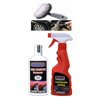                       Indo Power Dashboard Shiner Spray 250Ml+ Scratch Remover 100Gm.+All Tyre Cleaning Brush                                              