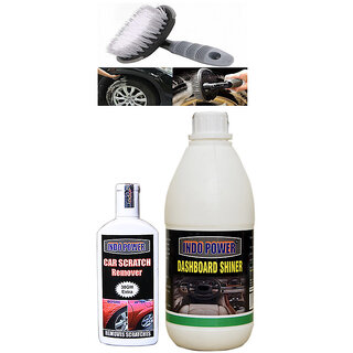                       Indo Power Dashboard Shiner 500Ml+ Scratch Remover 100Gm.+All Tyre Cleaning Brush                                              