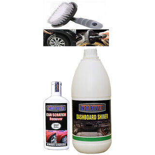                       Indo Power Dashboard Shiner 1Ltr+ Scratch Remover 100Gm.+All Tyre Cleaning Brush                                              