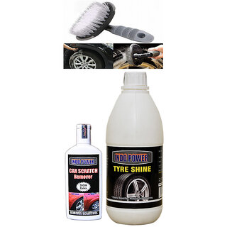                       Indo Power Tyre Shiner 500Ml+ Scratch Remover 100Gm.+All Tyre Cleaning Brush                                              