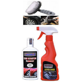 Indo Power Leather Shiner Spray 250Ml+ Scratch Remover 100Gm.+All Tyre Cleaning Brush Indo Power Leather Shiner Spray 250Ml+ Scratch Remover 100Gm.+All Tyre Cleaning Brush