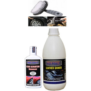                       Indo Power Leather Shiner 500Ml+ Scratch Remover 100Gm.+All Tyre Cleaning Brush                                              