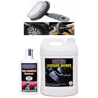                       Indo Power Leather Shiner 5Ltr+ Scratch Remover 100Gm.+All Tyre Cleaning Brush                                              