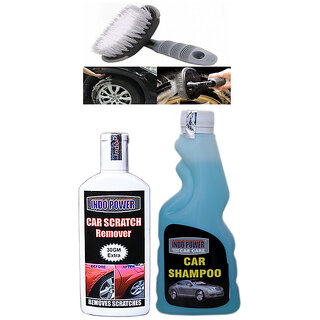                       Indo Power Car Wash Shampoo 250Ml+ Scratch Remover 100Gm+All Tyre Cleaning Brush                                              
