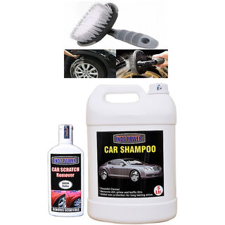                       Indo Power Car Shampoo  5Ltr+ Scratch Remover 100Gm.+All Tyre Cleaning Brush                                              