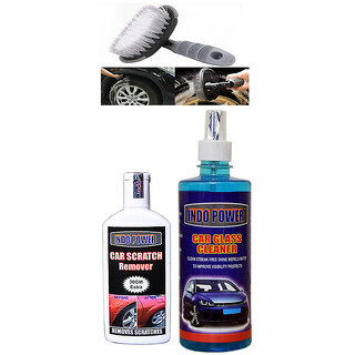                       Indo Power Car Glass Cleaner 500Ml+ Scratch Remover 100Gm.+All Tyre Cleaning Brush                                              