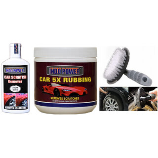 Indo Power Car 5X Rubbing 500Gm+ Scratch Remover 100Gm.+All Tyre Cleaning Brush Indo Power Car 5X Rubbing 500Gm+ Scratch Remover 100Gm.+All Tyre Cleaning Brush