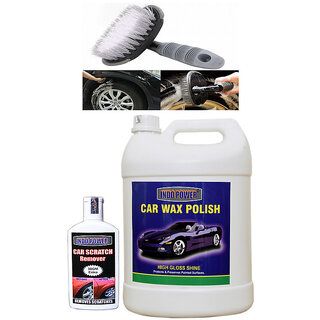                       Indo Power Car Wax Polish 5 Kg.+ Scratch Remover 100Gm.+All Tyre Cleaning Brush                                              