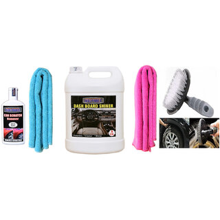                       Indo Power Dashboard Shiner 5Ltr + 2Pc Car Microfiber Cloth+ Scratch Remover 100Gm. +All Tyre Cleaning Brush                                              