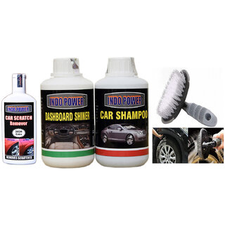 Indo Power Car Shampoo 250Ml+ Dashboard Shiner 250Ml+ Scratch Remover 100Gm. +All Tyre Cleaning Brush Indo Power Car Shampoo 250Ml+ Dashboard Shiner 250Ml+ Scratch Remover 100Gm. +All Tyre Cleaning Brush