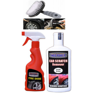                       Indo Power Tyre Shiner Spray 250Ml+  Scratch Remover 200Gm.+All Tyre Cleaning Brush                                              