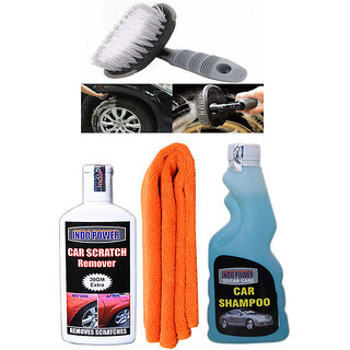                       Indo Power Car Shampoo 250Ml + 1Pc Car Microfiber Cloth+ Scratch Remover 100Gm. +All Tyre Cleaning Brush                                              