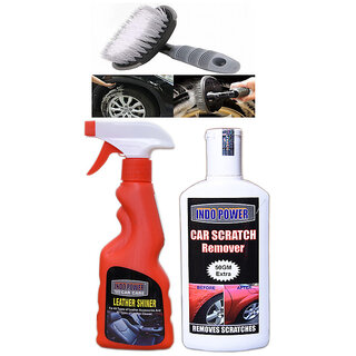                       Indo Power Leather Shiner Spray 250Ml+  Scratch Remover 200Gm.+All Tyre Cleaning Brush                                              