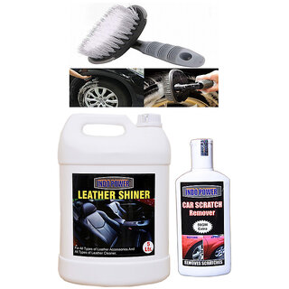                       Indo Power Leather Shiner 5Ltr+  Scratch Remover 200Gm.+All Tyre Cleaning Brush                                              