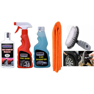 Indo Power Tyre Shiner Spray 250Ml+Car Shampoo 250Ml+ Scratch Remover 100Gm. Car Microfiber Cloth +All Tyre Cleaning Brush Indo Power Tyre Shiner Spray 250Ml+Car Shampoo 250Ml+ Scratch Remover 100Gm. Car Microfiber Cloth +All Tyre Cleaning Brush