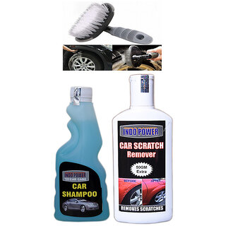 Indo Power Car Wash Shampoo 250Ml+ Scratch Remover 200Gm. +All Tyre Cleaning Brush Indo Power Car Wash Shampoo 250Ml+ Scratch Remover 200Gm. +All Tyre Cleaning Brush