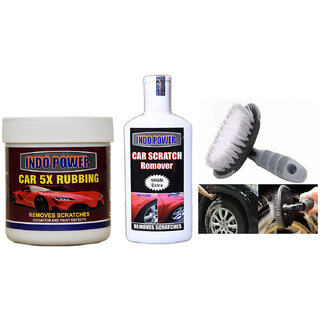 Indo Power Car 5X Rubbing 250Gm+ Scratch Remover 200Gm.+All Tyre Cleaning Brush Indo Power Car 5X Rubbing 250Gm+ Scratch Remover 200Gm.+All Tyre Cleaning Brush