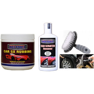                       Indo Power Car 5X Rubbing 500Gm+  Scratch Remover 200Gm.+All Tyre Cleaning Brush                                              