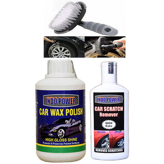                       Indo Power Car Wax Polish 250Gm+  Scratch Remover 200Gm.+All Tyre Cleaning Brush                                              