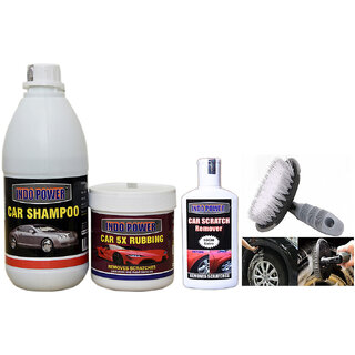 Indo Power Car Shampoo 500Ml+ Car 5X Rubbing Polish 250Ml+ Scratch Remover 200Gm.+All Tyre Cleaning Brush Indo Power Car Shampoo 500Ml+ Car 5X Rubbing Polish 250Ml+ Scratch Remover 200Gm.+All Tyre Cleaning Brush