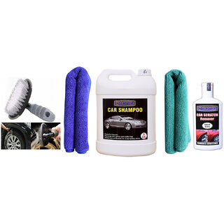 Indo Power Car Shampoo 5Ltr+ 2 Pc Car Microfiber Cloth+ Scratch Remover 200Gm.+All Tyre Cleaning Brush Indo Power Car Shampoo 5Ltr+ 2 Pc Car Microfiber Cloth+ Scratch Remover 200Gm.+All Tyre Cleaning Brush