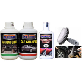                       Indo Power Car Shampoo 250Ml+ Dashboard Shiner 250Ml+  Scratch Remover 200Gm.+All Tyre Cleaning Brush                                              