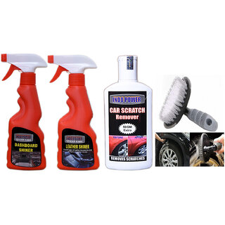                       Indo Power Leather Shiner Spray 250Ml+ Dashboard Shiner Spray 250Ml+  Scratch Remover 200Gm.+All Tyre Cleaning Brush                                              