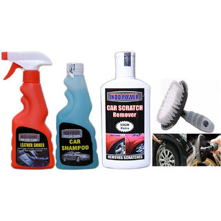                       Indo Power Leather Shiner Spray 250Ml+Car Shampoo 250Ml+  Scratch Remover 200Gm.+All Tyre Cleaning Brush                                              