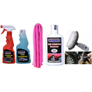                       Indo Power Car Shampoo 250Ml+ Dashboard Shiner 250Ml+ Scratch Remover 200Gm . Car Microfiber Cloth+All Tyre Cleaning Brush                                              