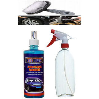                       Indo Power Car Glass Cleaner 500Ml. + Multipurpose Car Wash Bottle Red Nozzle Spray  .+All Tyre Cleaning Brush                                              