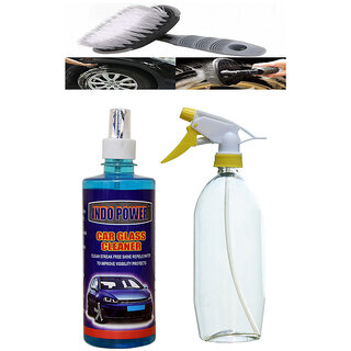                      Indo Power Car Glass Cleaner 500Ml. + Multipurpose Car Wash Bottle Yellow Nozzle Spray  .+All Tyre Cleaning Brush                                              