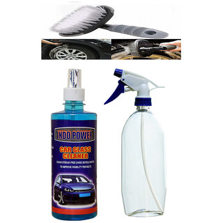                       Indo Power Car Glass Cleaner 500Ml. + Multipurpose Car Wash Bottle Blue Nozzle Spray  .+All Tyre Cleaning Brush                                              