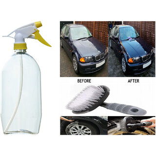                       Indo Power Multipurpose Car Wash Bottle  Yellow  Nozzle Spray  .+All Tyre Cleaning Brush                                              