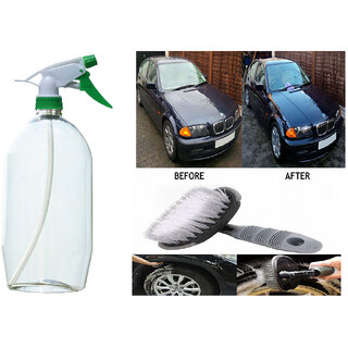                       Indo Power Multipurpose Car Wash Bottle Green Nozzle Spray  .+All Tyre Cleaning Brush                                              