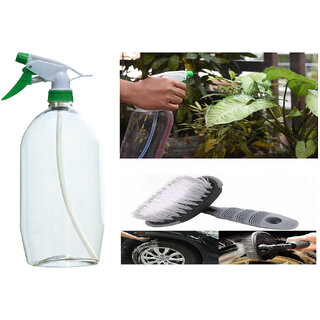 Indo Power Multipurpose Home & Garden Water Spray Bottle Green Nozzle .+All Tyre Cleaning Brush Indo Power Multipurpose Home & Garden Water Spray Bottle Green Nozzle .+All Tyre Cleaning Brush