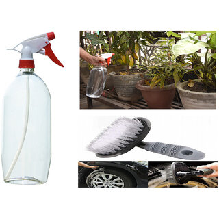                       Indo Power Multipurpose Home & Garden   Water  Spray Bottle Red  Nozzle .+All Tyre Cleaning Brush                                              