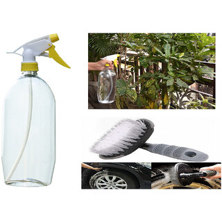 Indo Power Multipurpose Home & Garden Water Spray Bottle Yellow Nozzle.+All Tyre Cleaning Brush Indo Power Multipurpose Home & Garden Water Spray Bottle Yellow Nozzle.+All Tyre Cleaning Brush