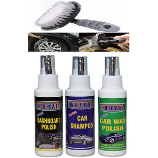                       Indo Power Dashboad Polish 100Ml.+Car Shampoo 100Ml.+ Cae Wax Polish 100Ml.+All Tyre Cleaning Brush                                              