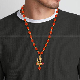 OM Rudraksha Damru mala pendant chain for men [VFJ1346PG-RUDRA ]