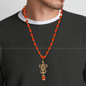 Rudraksha trishul Damru om nam shivay mala pendant chain for men [VFJ1352PG-RUDRA ]