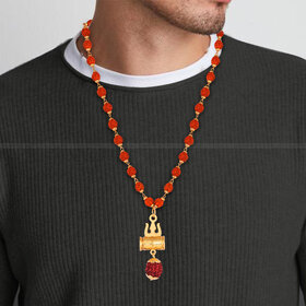 Rudraksha trishul Damru om nam shiv mala pendant chain for men [VFJ1359PG-RUDRA ]