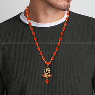                       OM Rudraksha Damru mala pendant chain for men [VFJ1346PG-RUDRA ]                                              