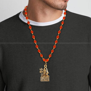                       Jai mahakaal Rudraksha trishul Damru mala pendant chain for men [VFJ1348PG-RUDRA ]                                              